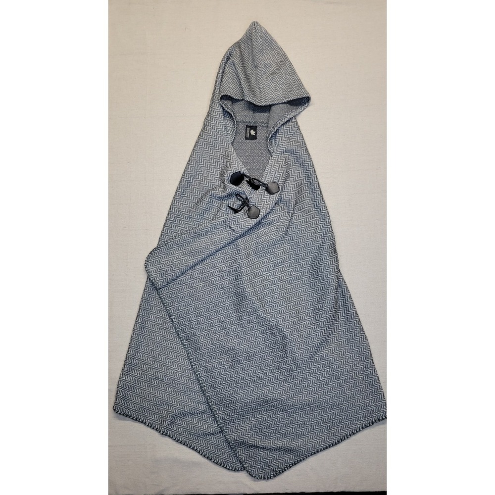 Woven Workz Hooded Poncho Wrap OS Blue Gray Herringbone Cape RN 116874 Toggle